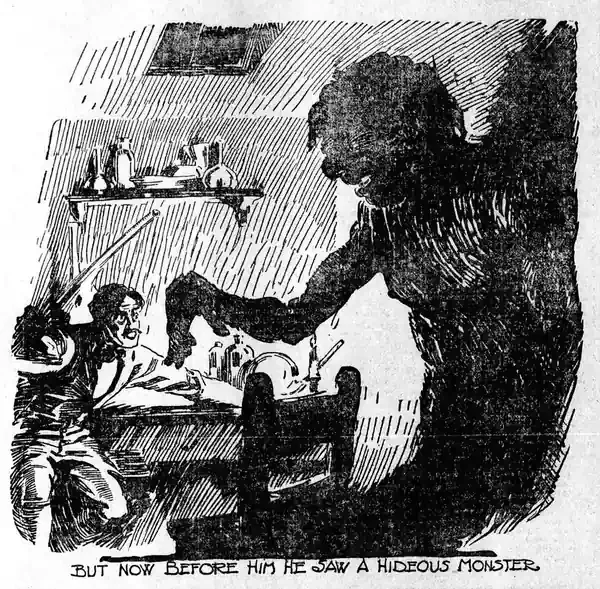 A man before a dark monster — the Grand Inquisitor