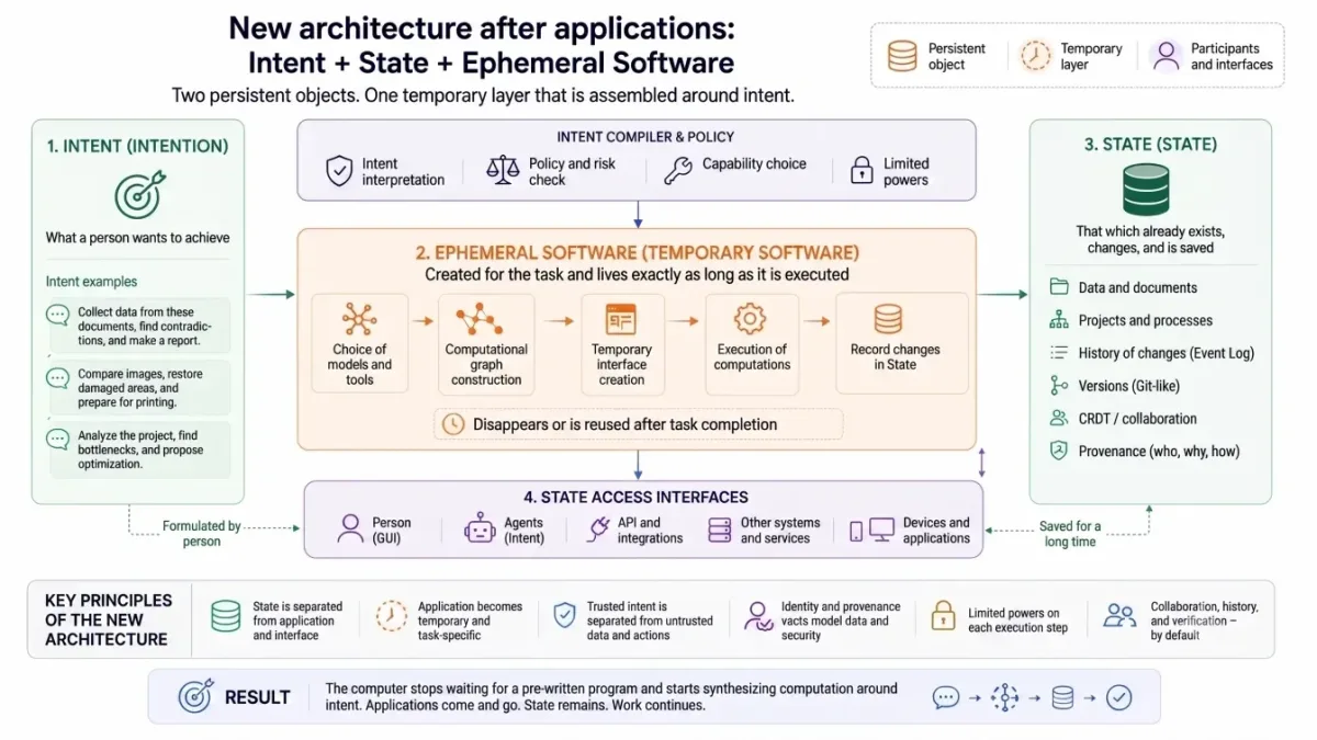 New architecture: Intent + State + Ephemeral Software