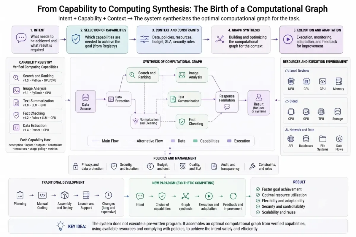 From capability to computing synthesis: the birth of a computational graph