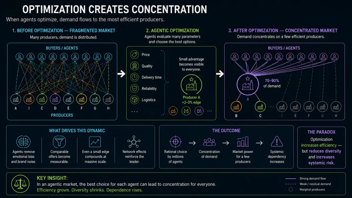Optimization creates concentration: from a fragmented market to a concentrated one