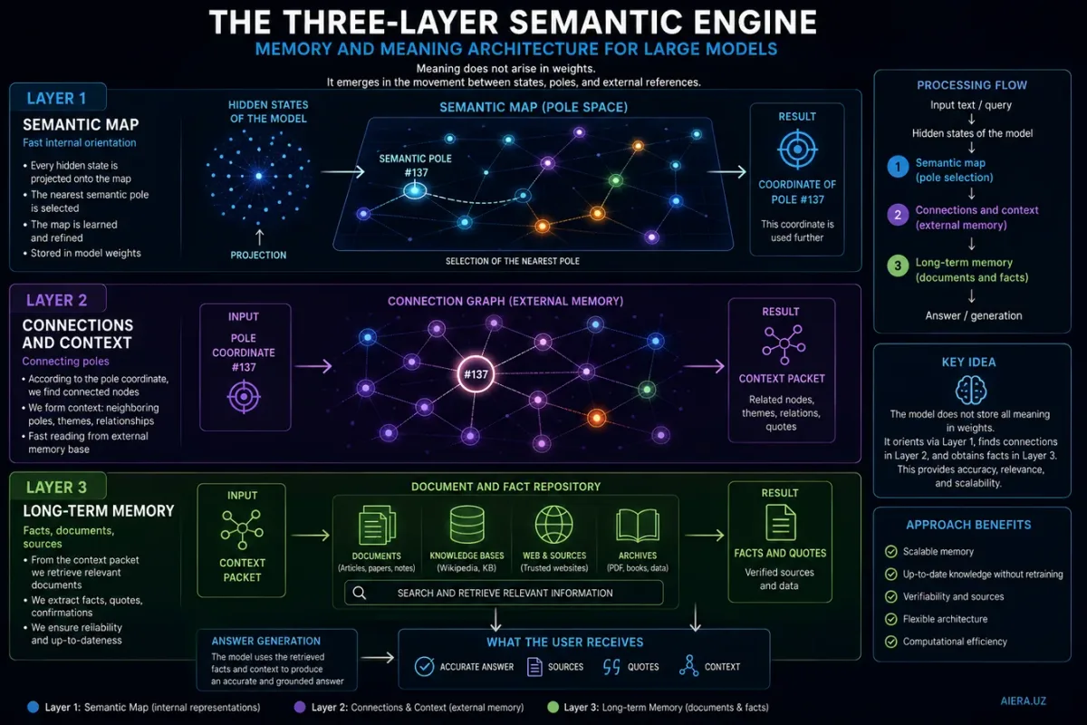 Three-layer semantic engine: English architecture diagram
