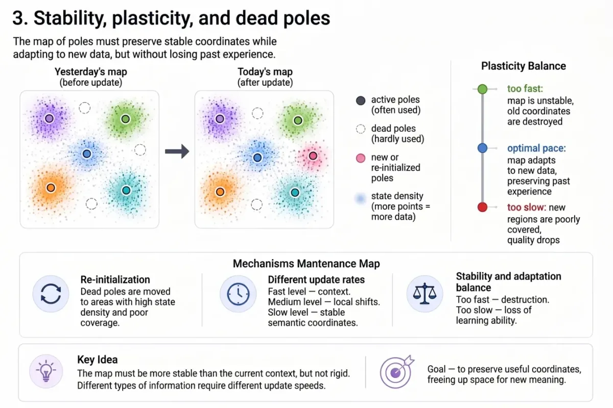 A semantic map between stability and plasticity