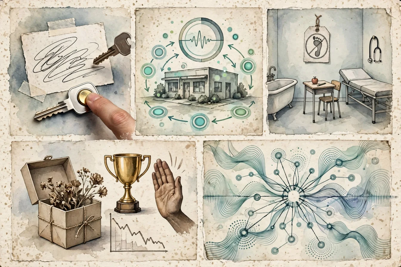 Five items: a signature, a floor, a room without a trace, the right to the unprofitable, an open node