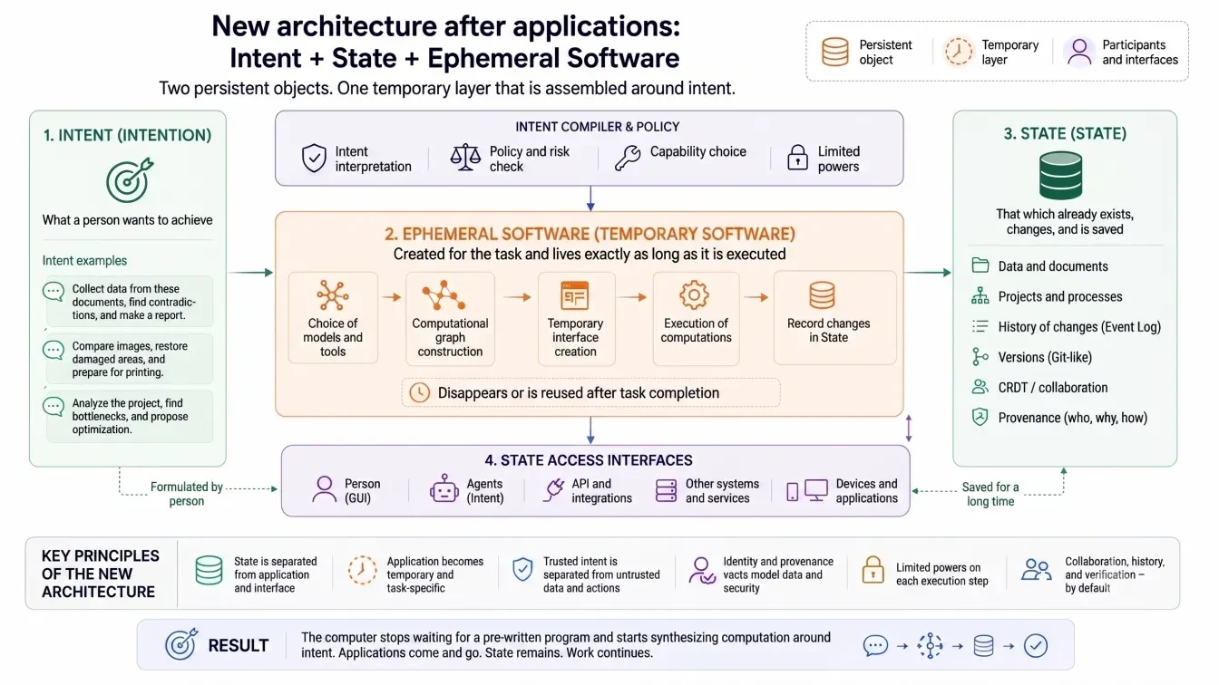 New architecture: Intent + State + Ephemeral Software