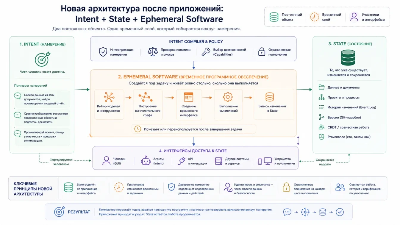 Новая архитектура: Intent + State + Ephemeral Software