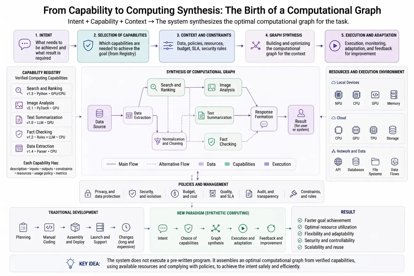 From capability to computing synthesis: the birth of a computational graph