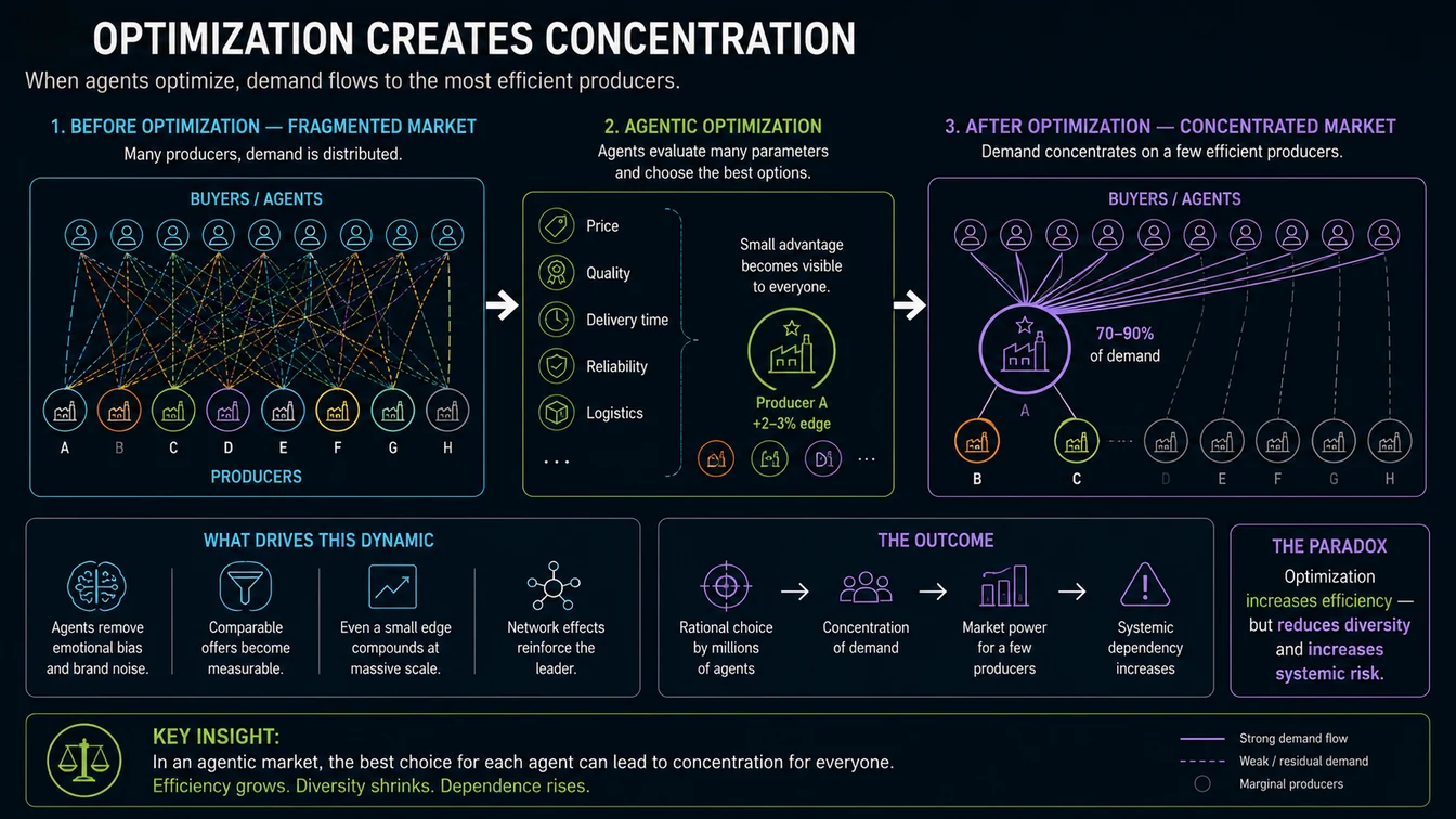 Optimization creates concentration: from a fragmented market to a concentrated one