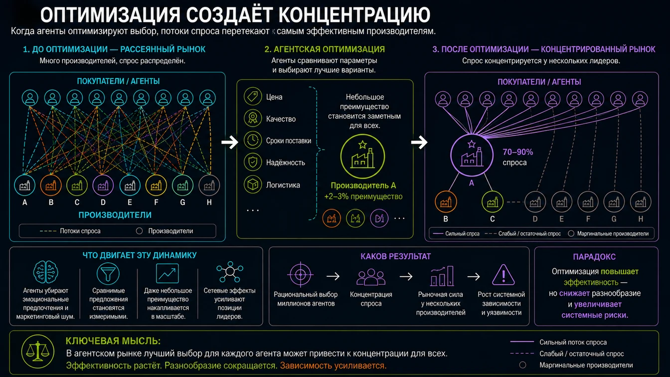 Оптимизация создаёт концентрацию: от рассеянного рынка к концентрированному