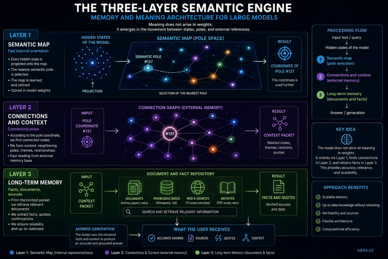 Three-layer semantic engine: English architecture diagram