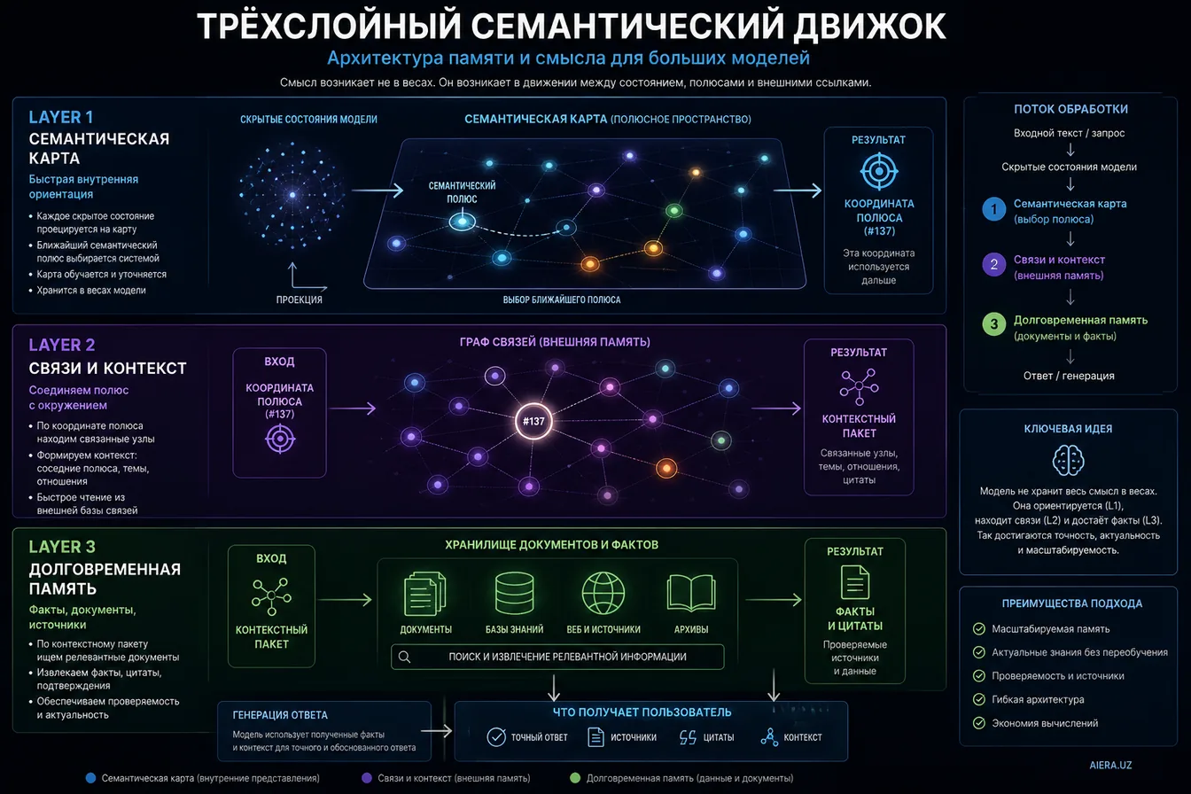 Трёхслойный семантический движок: русская архитектурная схема
