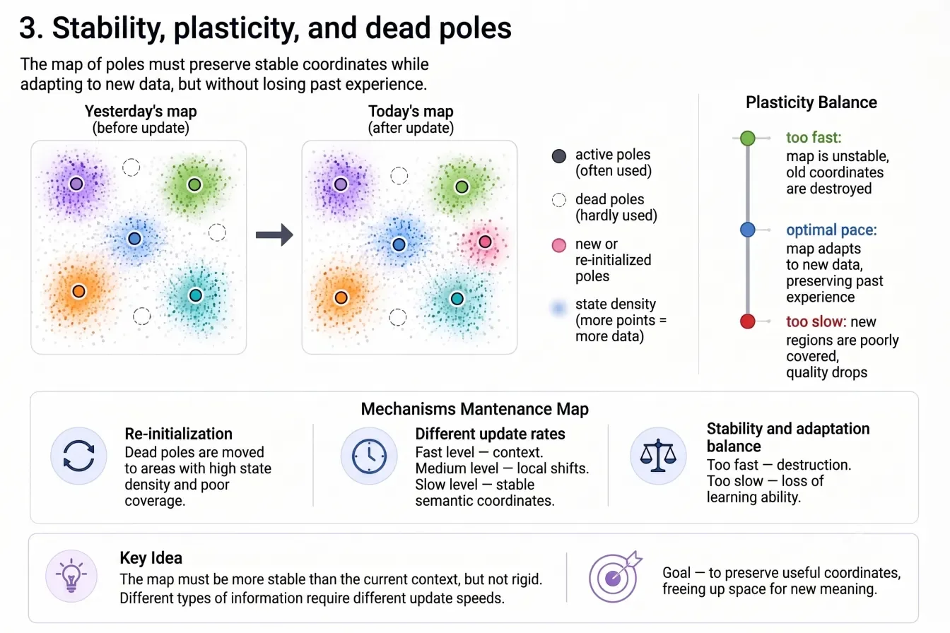 A semantic map between stability and plasticity